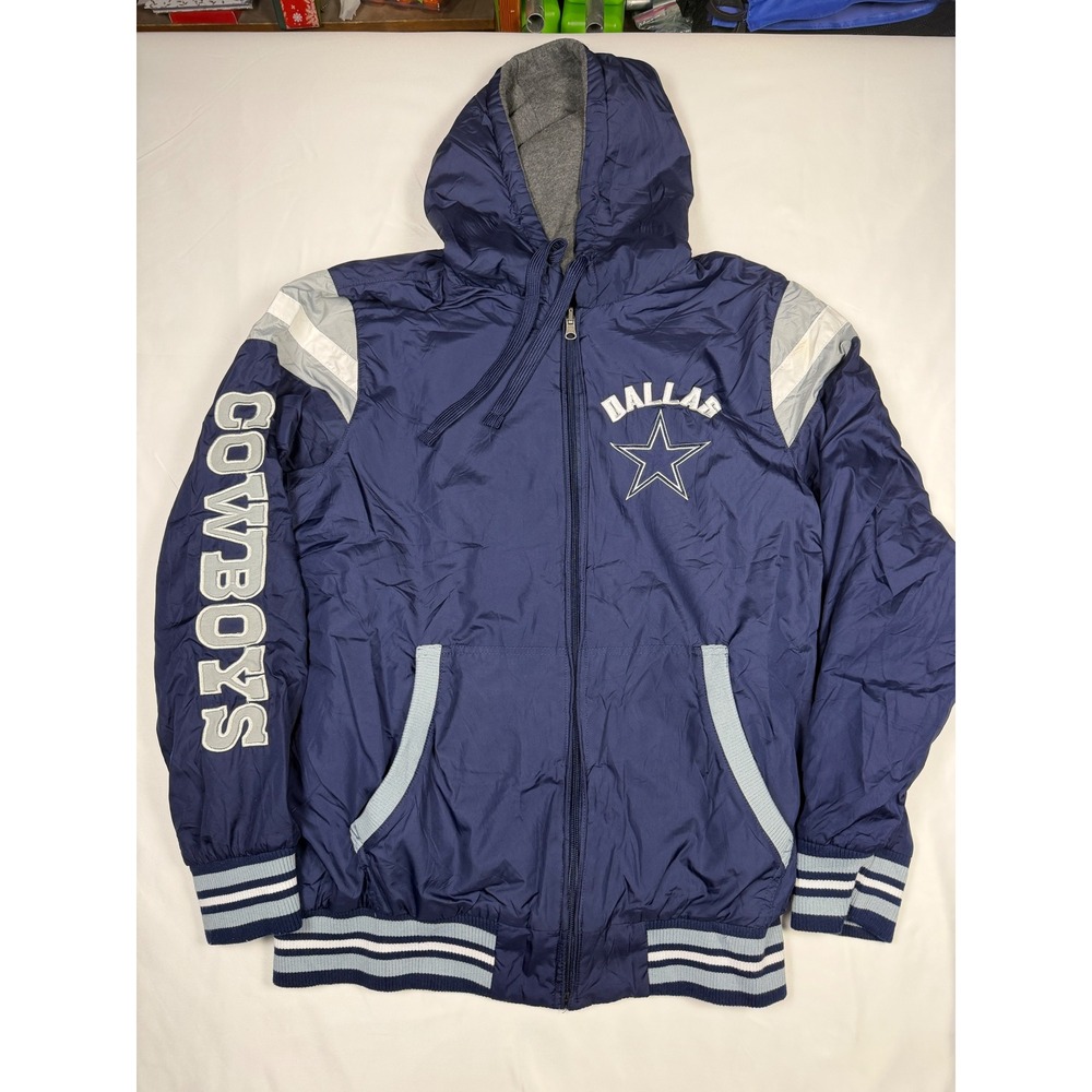 Reversible Dallas Cowboys‎ NFL Jacket Hooded Men's Size L Vintage Team Coat